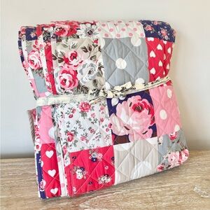 Floral Patchwork Quilt - Pink, Gray, and Blue